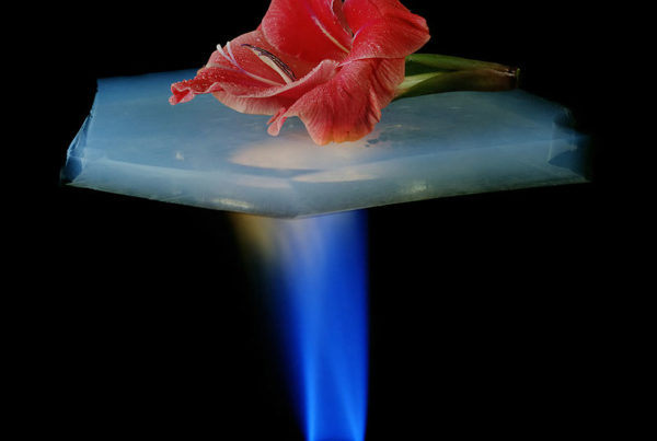 Aerogel suspended over a flame